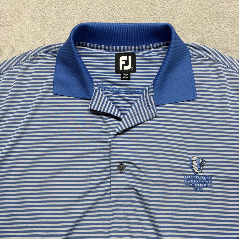 FootJoy Tour Polo Shirt Mens L Blue Stripe Performance Stretch Golf FJ